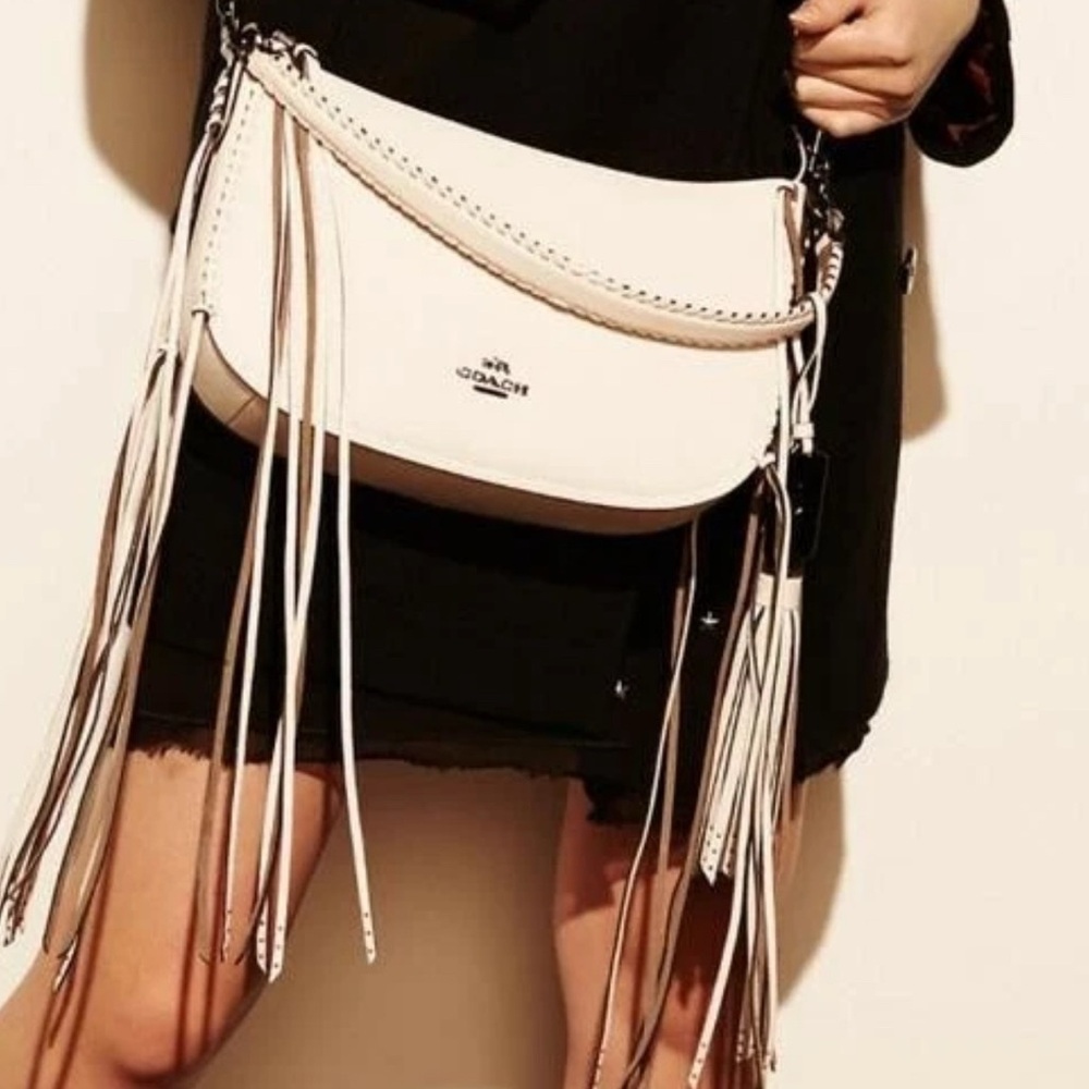 NEW COACH Chelsea Chalk Fringe Shoulder Crossbody Purse Handbag Charm Tassle - Picture 15 of 16